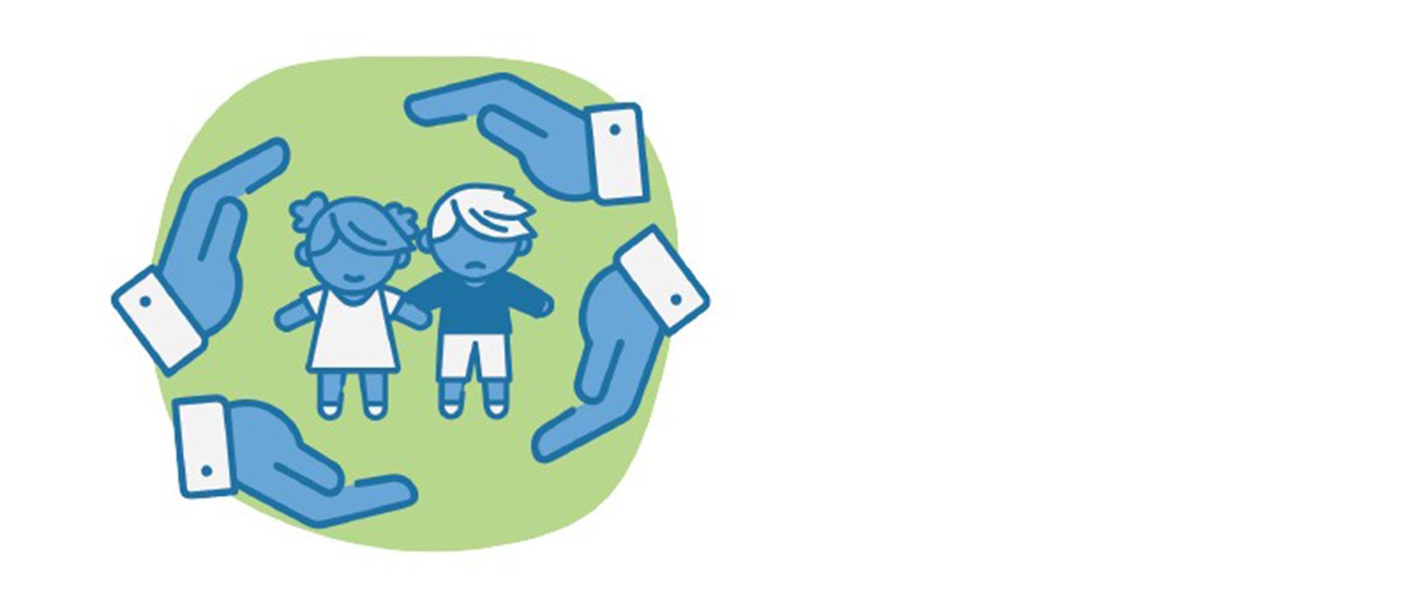 A graphic of two children surrounded by hands
